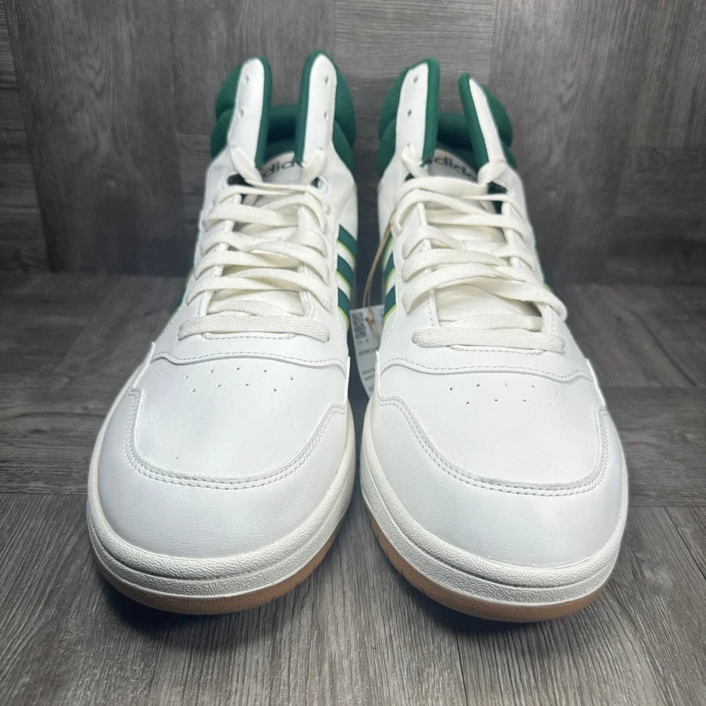 Adidas Hoops 3.0 Mid Mens 12 White Green Basketball Retro Sneakers NEW IG5570